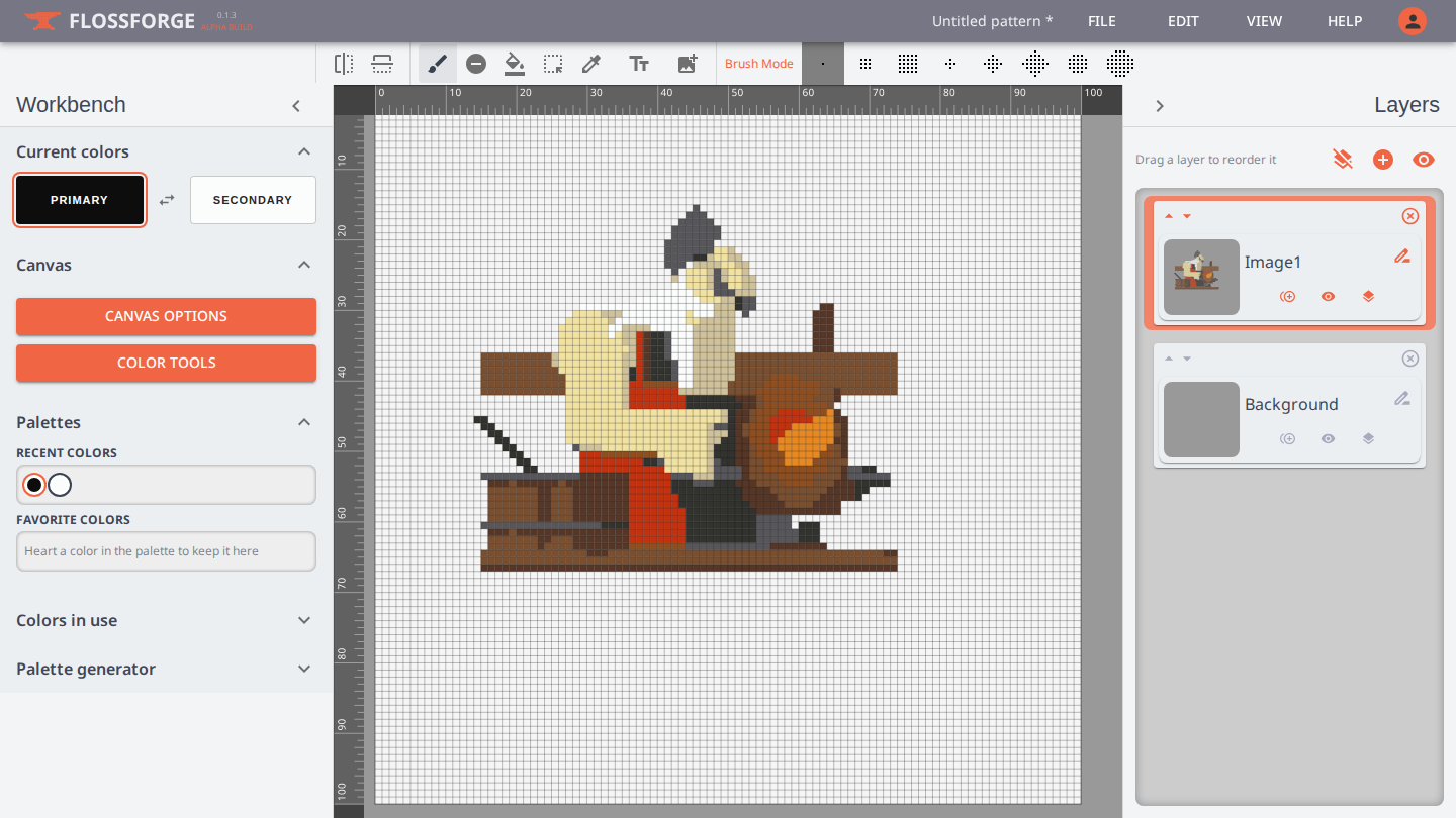 The editor with a pattern on the canvas.
