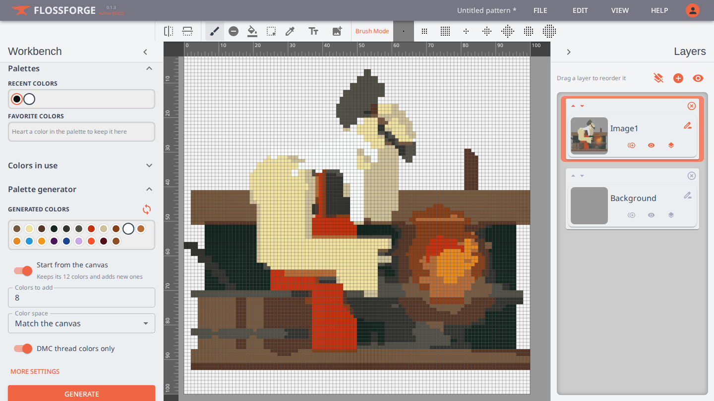 The palette generator, seeded from the colors on the canvas.